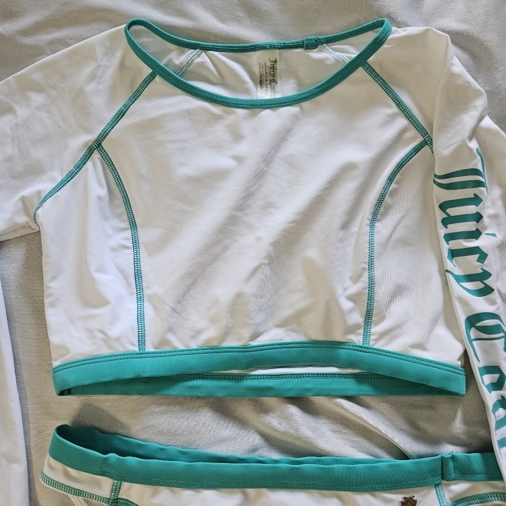 Juicy Couture White and Teal Long Sleeve Bikini Set Size M - Picture 6 of 10